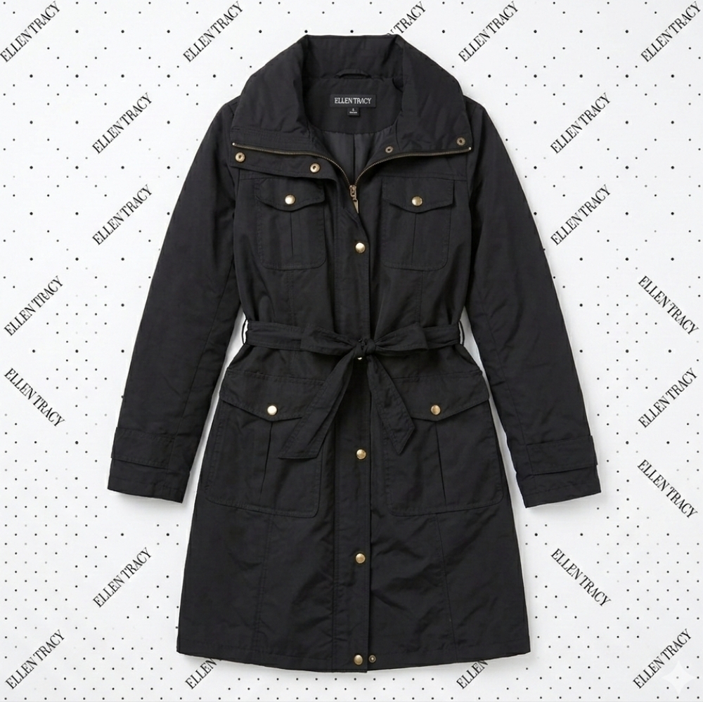 SALE - Ellen Tracy Belted Multi-Pocket Raincoat